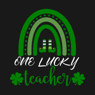 One Lucky Teacher St Patricks Day Rainbow Shamrock T-Shirt