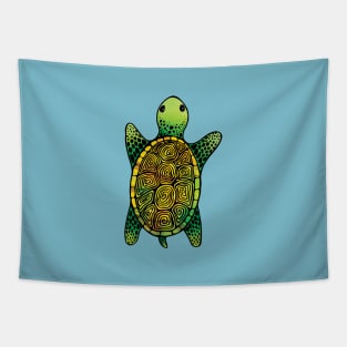 Green Watercolour Ink Drawn Turtle Pattern Tapestry