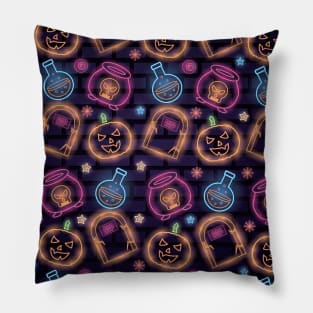 Brightly Colored Skulls Halloween pattern Pillow