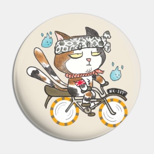 Bored Neko on a bicycle on an Old school bicycle. Pin