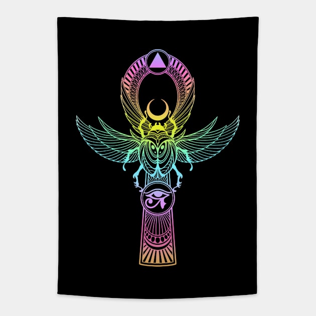 Egyptian Ankh with Scarab Tapestry by OccultOmaStore