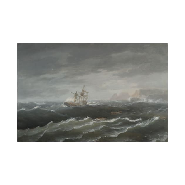 Shipwreck Near a Rocky Coast by Thomas Birch by Classic Art Stall