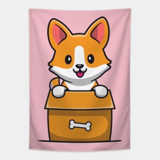 Cute Corgi Dog Playing In Box Tapestry