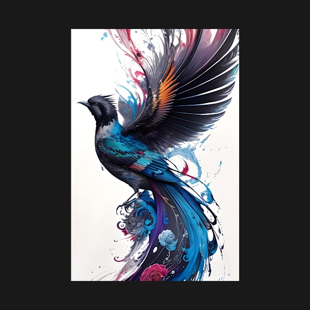 Black and Multi-Color Ink Bird Image by MiracleROLart