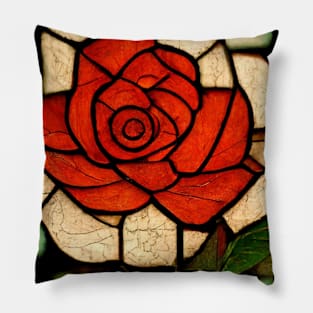 Red Romantic Rose Stained Glass Arts and Crafts Pillow