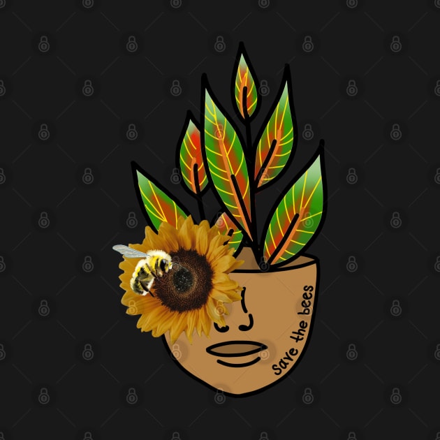 Save the Bees - Tropical House Plant with Sunflowers and Bees by Tenpmcreations