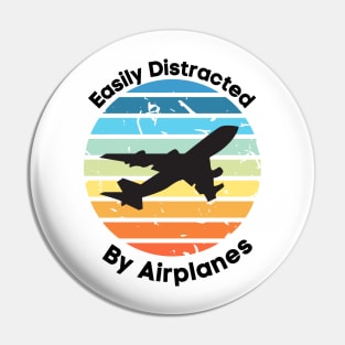 Easily Distracted by Airplanes, Gift for Airplane Lover, Aviation Shirt, Funny Pilot Shirt, Retro Vintage Plane, Aviator Shirt Birthday Gift Pin