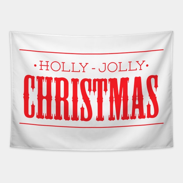 Red Holly Jolly Christmas Font Design Tapestry by LittleMissy