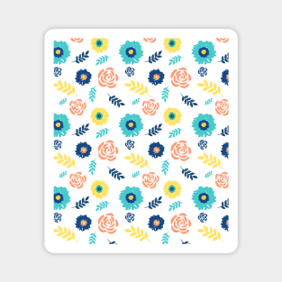 Colorful floral pattern blue coral yellow Magnet