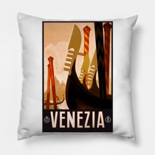 Venezia (Venice) Italy - Vintage Travel Poster Design Pillow