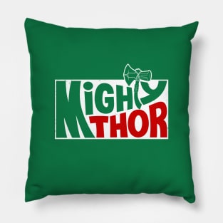 Asgardian Superhero God Of Thunder Retro Logo Parody Pillow