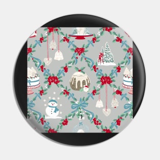 Repeat Pattern of Vintage Christmas Treats on Pale Grey Pin