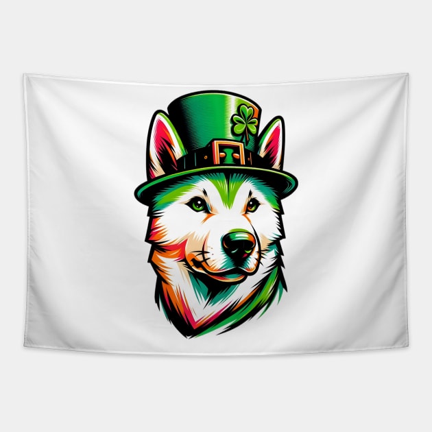 Jindo Dog Embraces Saint Patrick's Day Festivity Tapestry by ArtRUs