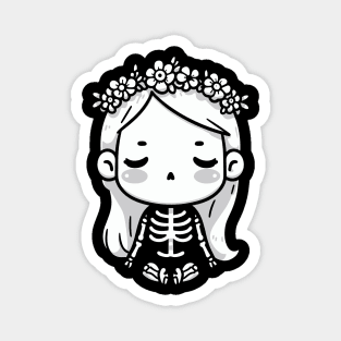 Cute Kawaii Girl in a Skeleton Costume and Doing a Yoga Pose | Skeleton Design Magnet