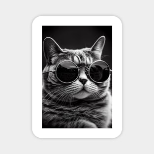 Feline Fun: A Black and White Portrait Magnet
