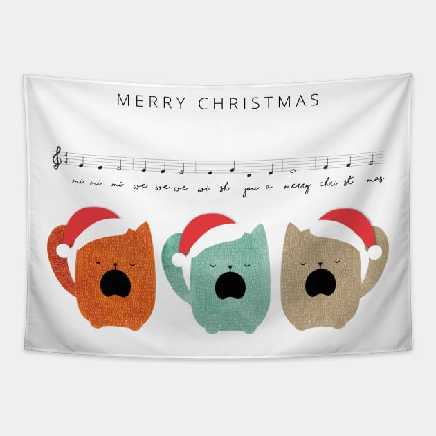 Cats Singing Xmas Song - We Wish You A Merry Christmans Tapestry by madebyTHOR