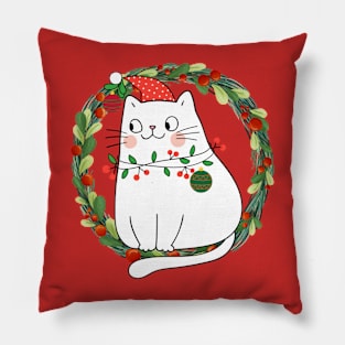 Cat Wreath Christmas Pillow