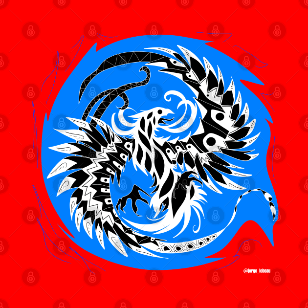 phoenix in red pattern in blue flames by jorge_lebeau