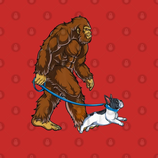 Funny Bigfoot Sasquatch Walking French Bulldog by JameMalbie