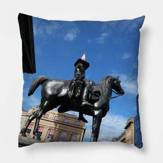 Scottish Photography Series (Vectorized) - Duke of Wellington Statue Glasgow #1 Pillow by MacPean