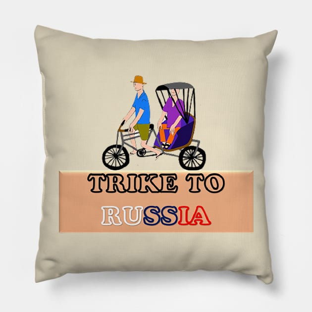 Trike to Russia - Three - Wheeled Cycle Pillow by drawkwardly