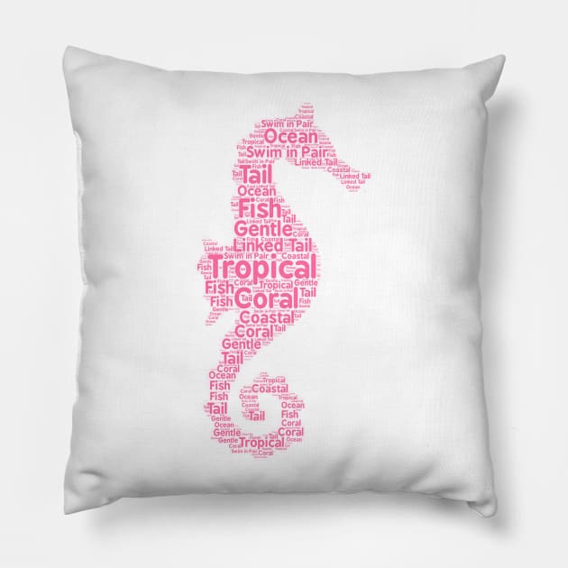 Small Pink Seahorse Shape Word Cloud Art Pillow by ckandrus