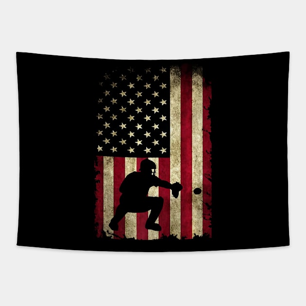 Baseball Catchers Gear Shirt USA American Flag Baseballin Tapestry by Vigo