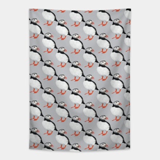 Puffin pattern on grey background Tapestry