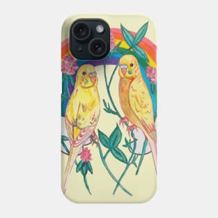 Two colorful parrot budgies with rainbow Phone Case