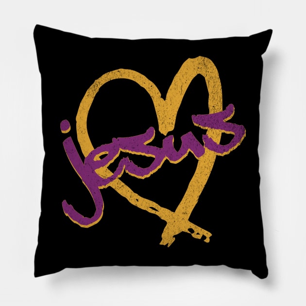 I Love Jesus Vintage 80's & 90's Purple and Yellow Pillow by Family journey with God