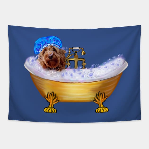 Dog spa day- Cavapoo puppy in bubble bath. Cute cute cavalier king charles spaniel puppy love ! Tapestry by Artonmytee