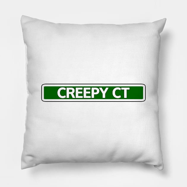 Creepy Ct Street Sign Pillow by Mookle