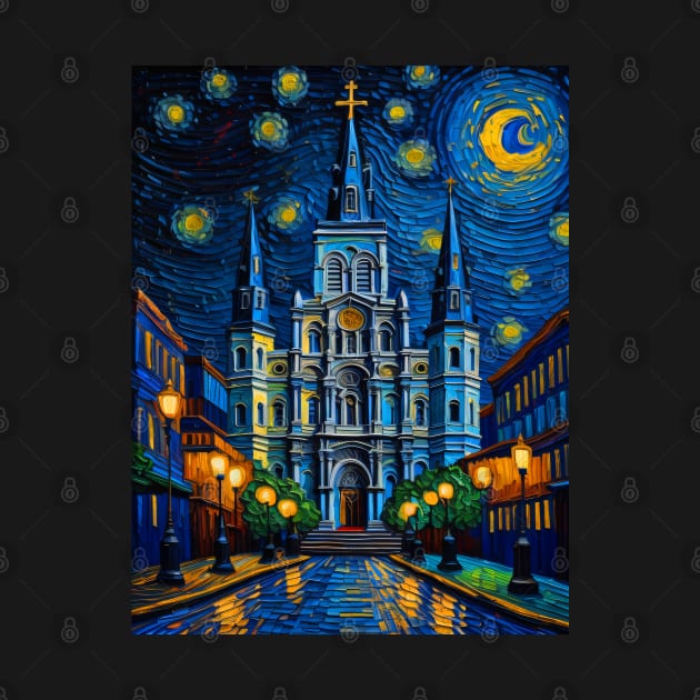 St. Louis Cathedral in starry night by FUN GOGH