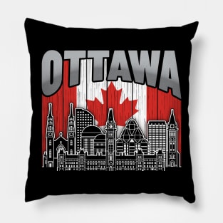 Ottawa Canada Skyline Vintage Canadian Flag Pillow