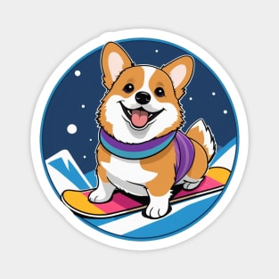 Corgi on Snowboard Magnet