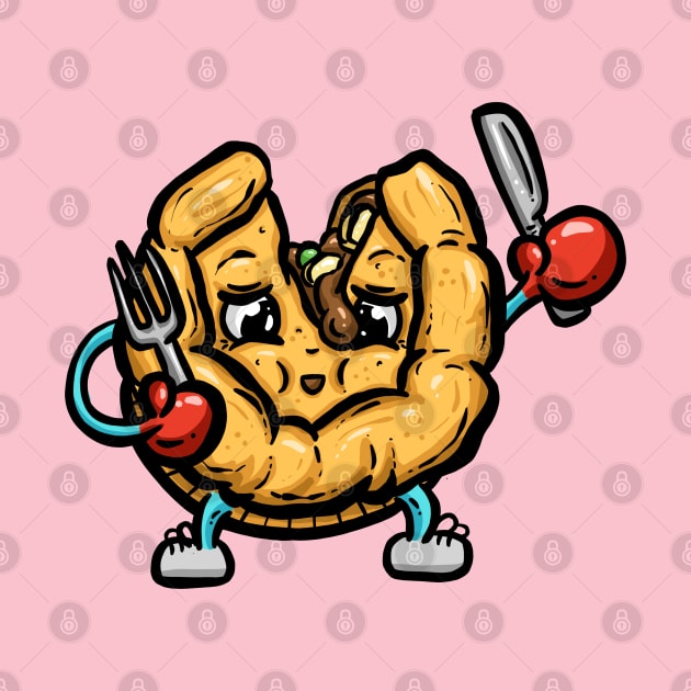 Cute Meat Pie Cartoon Character Illustration with knife and fork by Squeeb Creative