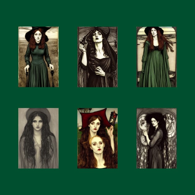 Seven Unburnt Witches in Pre-Raphaelite Style by LochNestFarm