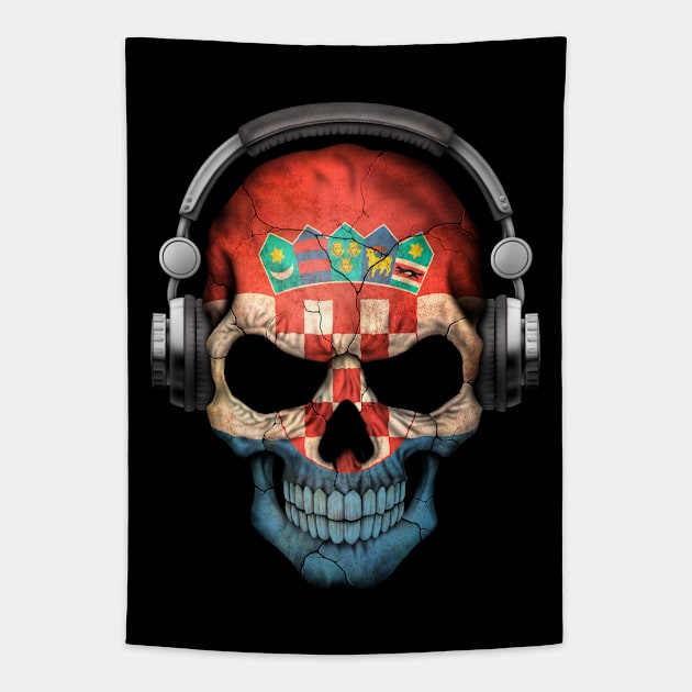 Dark Skull Deejay with Croatian Flag Tapestry by jeffbartels