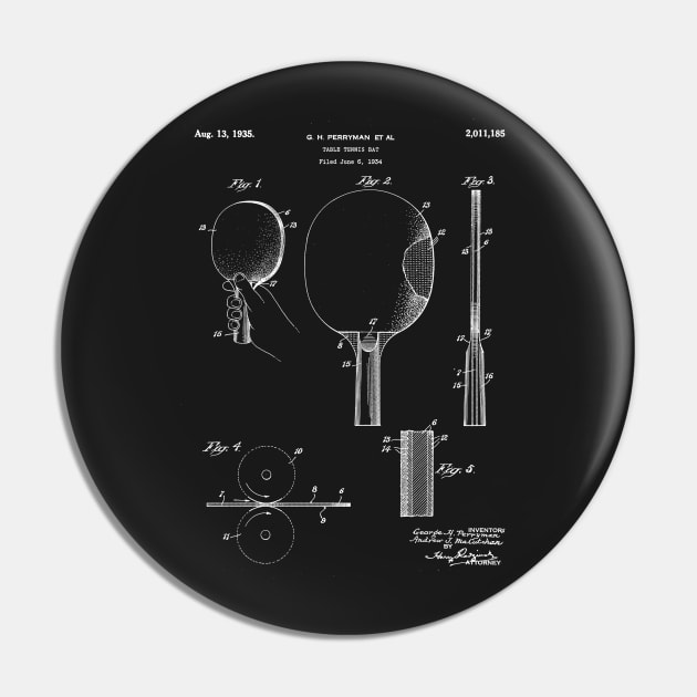 Table Tennis Patent - Tennis Paddle Art - Black Chalkboard Pin by patentpress