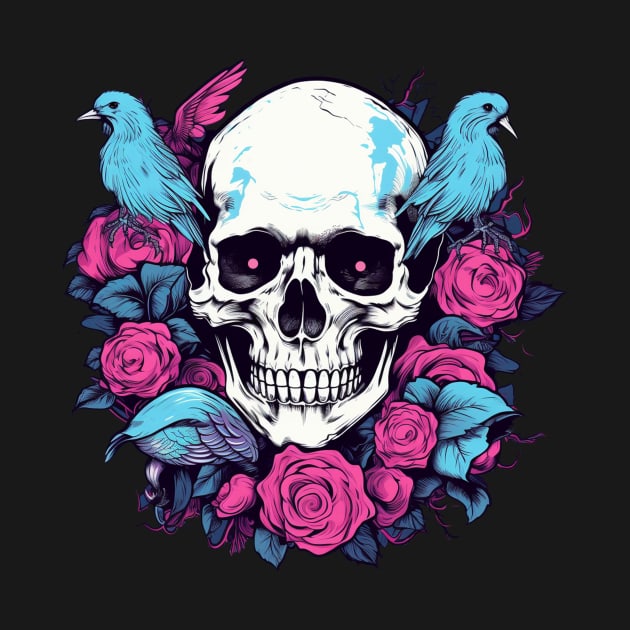 Floral Flowers Skull and Birds by TOKEBI