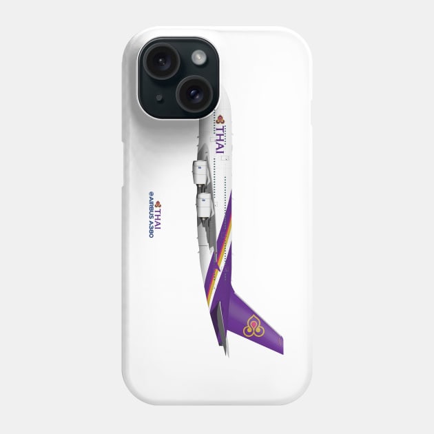 Illustration of Thai Airways Airbus A380 Phone Case by SteveHClark