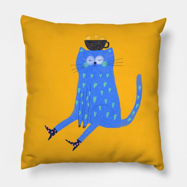 Coffe Cat Pillow by YanaStrunina