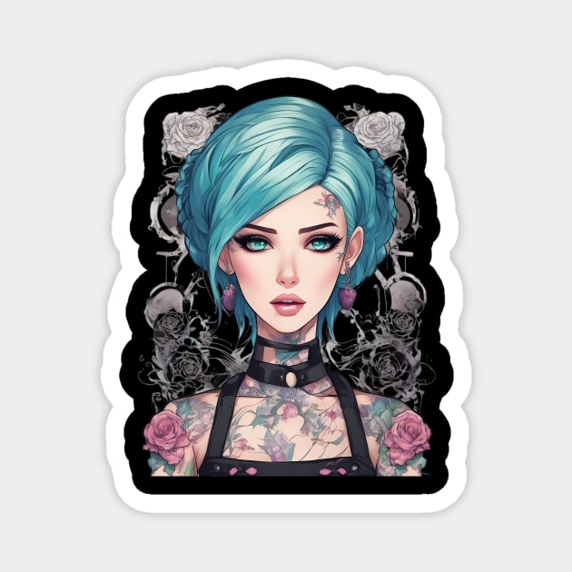 Roses and Shadows Secret Emo Goth Anime Girl Magnet by animegirlnft