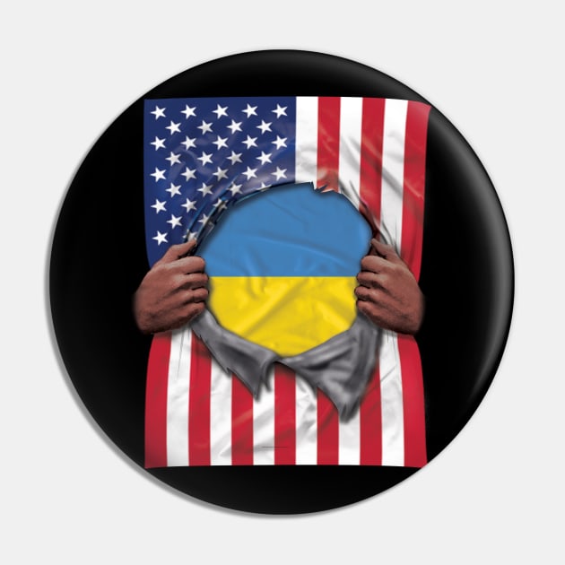 Ukraine Flag American Flag Ripped - Gift for Ukrainian From Ukraine Pin by Country Flags