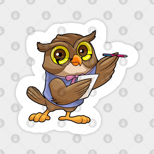 Owl as Secretary with Ballpoint pen & Note Magnet by Markus Schnabel