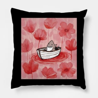 AI generated floral lake shark on boat Pillow