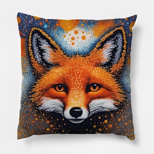 Red Fox, Pointillism Painting, Colorful Pillow