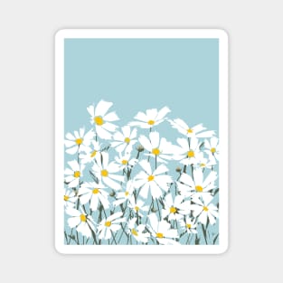 Les Fleurs de Paris - White Cosmos Flowers on Blue Magnet