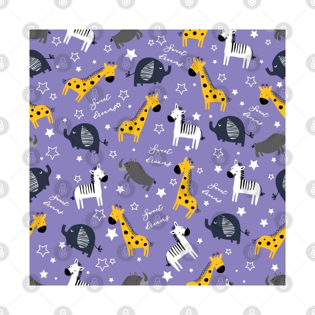 Sweet dreams little one zoo animals cute pattern purple by Arch4Design