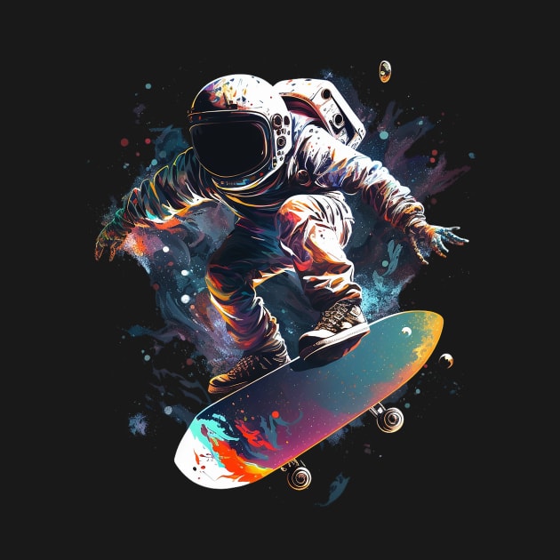 skater astronaut by a cat cooking